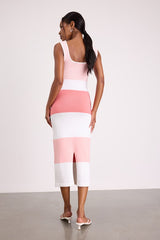 Easily Gorgeous Ivory and Pink Striped Midi Sweater Dress
