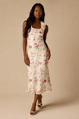 Etta Ivory Floral Ruffled Halter Midi Dress