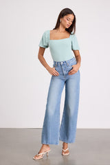 Abundance of Love Mint Textured Puff Sleeve Tie-Back Bodysuit