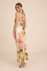 Diane White Multi Floral Cowl Maxi Dress