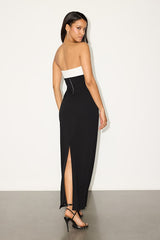 Davina Black and White Color Block Ponte Knit Maxi Dress