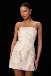 Lonna Blush Multi Floral Jacquard Lace-Up Mini Dress