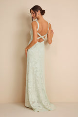 Perfectly Classy Dusty Sage Floral Burnout Backless Maxi Dress