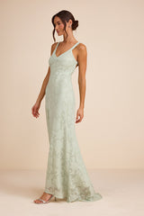 Perfectly Classy Dusty Sage Floral Burnout Backless Maxi Dress