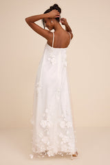 Allie White Floral Applique Shift Maxi Dress