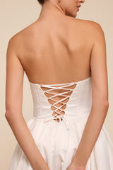 Jade White Satin Bustier Lace-Up Maxi Dress