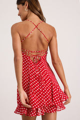Perfected Sweetness Red Polka Dot Pleated Tiered Mini Dress