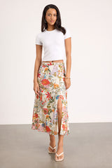 Bliss Me Ivory Multi Floral Print Midi Skirt