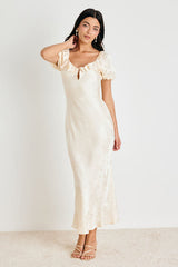 Farina Cream Floral Jacquard Puff Sleeve Maxi Dress