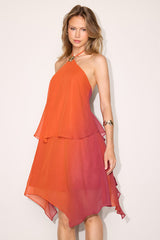 Midsummer Orange and Red Ombre Tiered Mini Dress