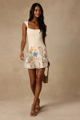 Solenne Cream Multi Floral High-Rise Mini Skirt