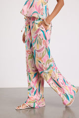 Prilla Pink Multi Abstract Wide-Leg Pants