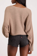 Jaylin Light Brown Boat Neck Pullover Sweater