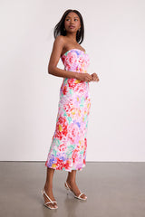 Angeles White Multi Floral Satin Cowl Back Midi Dress