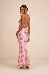 Zaylee Light Pink Sequin Lace-Up Mermaid Maxi Dress
