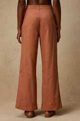 Tristen Terracotta Embroidered Wide-Leg Pants