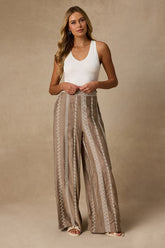 Tasia Taupe Embroidered Wide-Leg Pants
