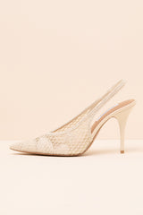 Andromeda Natural Crochet Pointed-Toe Slingback Pumps
