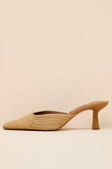 Alyse Natural Raffia Pointed-Toe Mule Pumps
