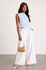 Kye Light Blue Crochet Lace Asymmetrical Tank Top