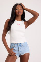 Going Swimmingly White Beaded Graphic Tank Top
