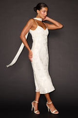 Aydah Ivory Floral Burnout Slip Midi Dress and Scarf Set