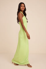 Pauline Lime Green Jersey Knit Halter Maxi Dress