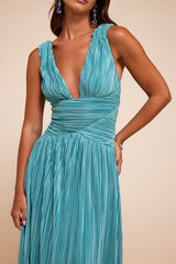 Evaluna Turquoise Plisse Maxi Dress
