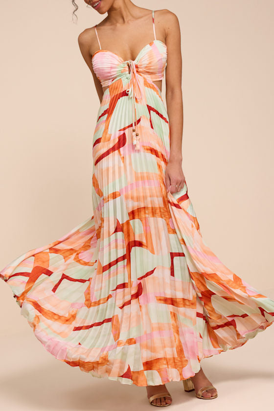 Myla Mint Green Multi Pleated Tie-Back Maxi Dress