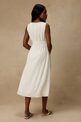 Anamaya Ivory Textured V-Neck Midi Dress