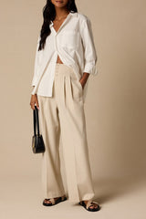 Rina Light Beige Pleated High-Rise Trousers