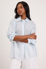 Petra Light Blue Pinstriped Button-Up Top