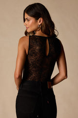 Tala Black Sheer Lace Sleeveless Bodysuit