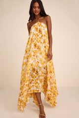 Dezzi Yellow Multi Floral Halter Shift Maxi Dress