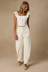 Merritt Cream Twill Barrel Leg Pants