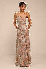 Aubriana Light Brown Multi Abstract Lurex Maxi Dress