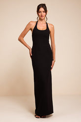 Tamisha Black Halter Ponte Knit Maxi Dress