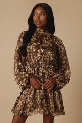 Andie Brown Multi Abstract Floral Mock Neck Mini Dress