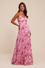 Whitley Light Pink Floral Pleated Sleeveless Maxi Dress