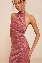 Felicia Rusty Rose Floral Burnout Column Maxi Dress