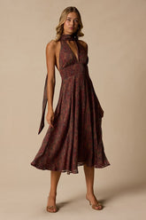 Kylinda Rust Multi Paisley Midi Dress and Scarf Set