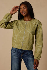Olina Olive Embroidered Bomber Jacket