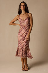 Rae Mauve Multi Plaid Mesh Slip Midi Dress