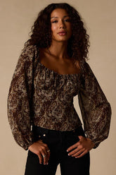 Yara Brown Multi Paisley Long Sleeve Top