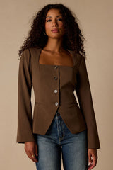 Myanna Brown Long Sleeve Blazer Top