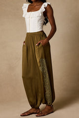 Evette Olive Green Lace High-Rise Jogger Pants