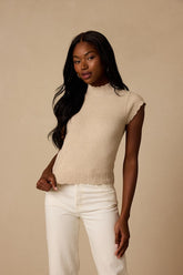 Tilda Beige Cap Sleeve Scalloped Sweater Top