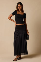Dalida Black Ribbed Knit Short Sleeve Top