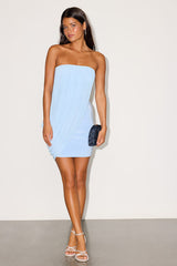 Bryer Light Blue Mesh Overlay Mini Dress