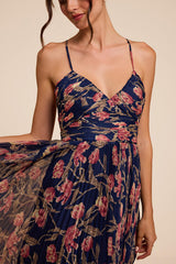 Rebena Navy Multi Floral Pleated Maxi Dress